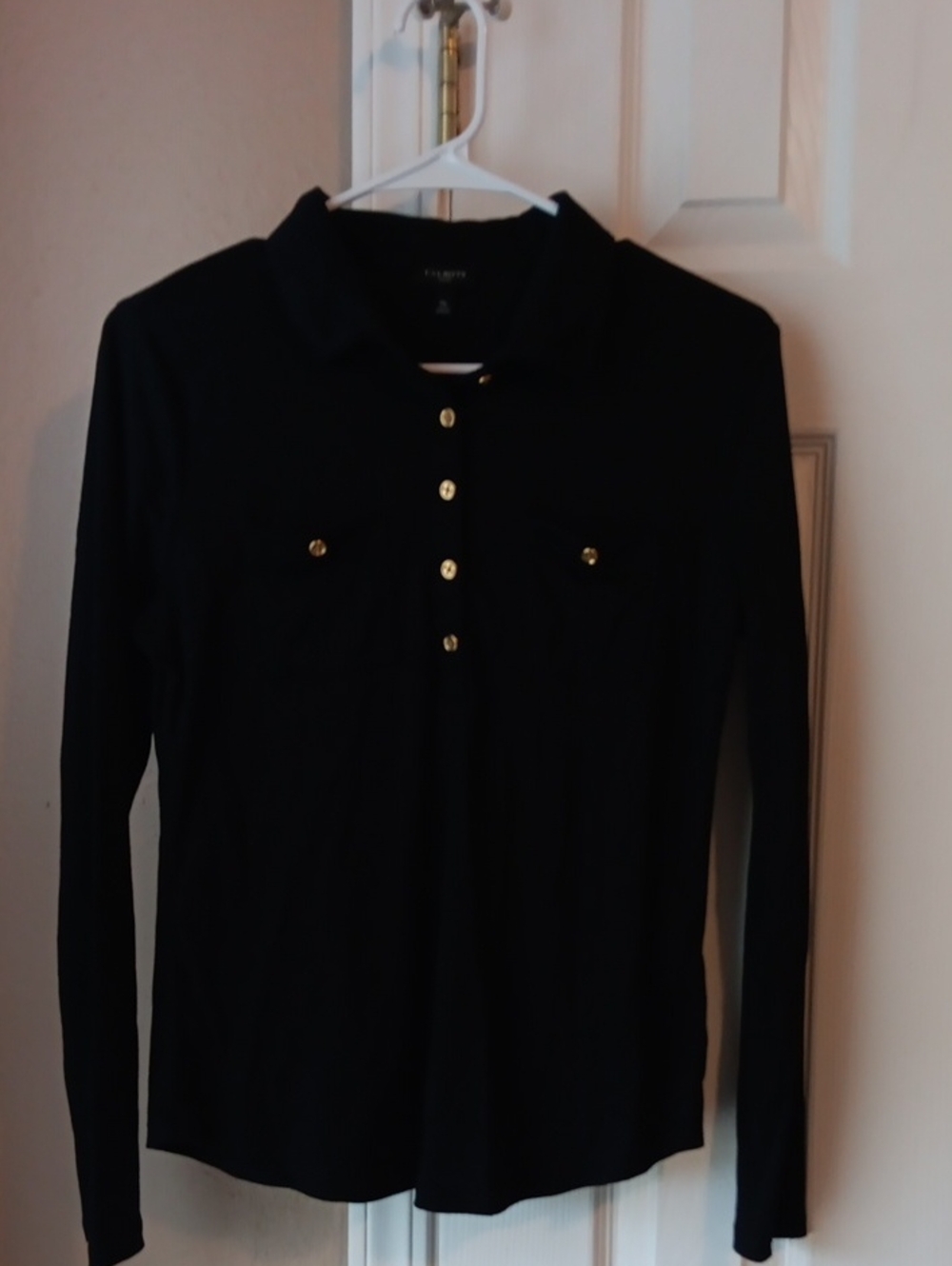 Talbots Black Long Sleeve Button-Front Shirt with Gold Buttons Size Mp